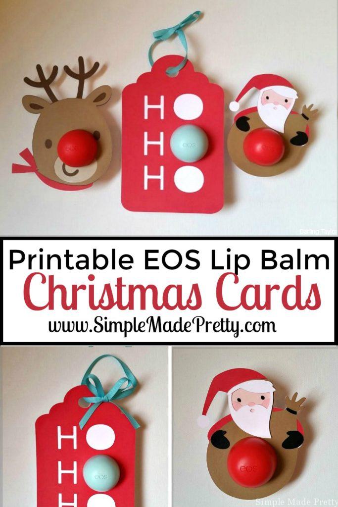 These printable Christmas themed EOS lip balm cards are perfect to give as gifts to teachers, neighbors, family and friends and anyone that likes the all-natural EOS lip balms.