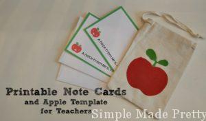 Printable Note cards and apple template for teachers